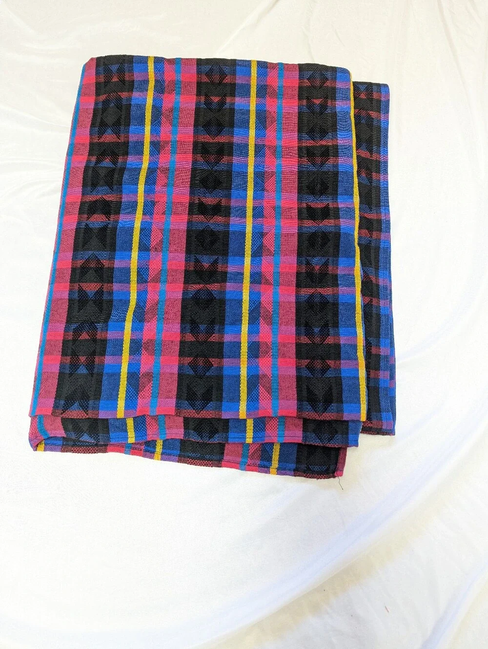 Guatemalan Made Woven Brocade Cotton Blend Blanket Colorful Aztec Southwestern